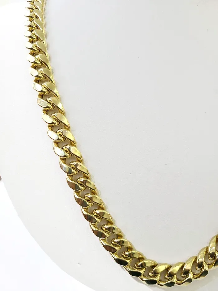 Gold and Diamond Necklaces Real 14k Gold Miami Cuban Link Chain Necklace 11mm 26 inches Box lock 14kt