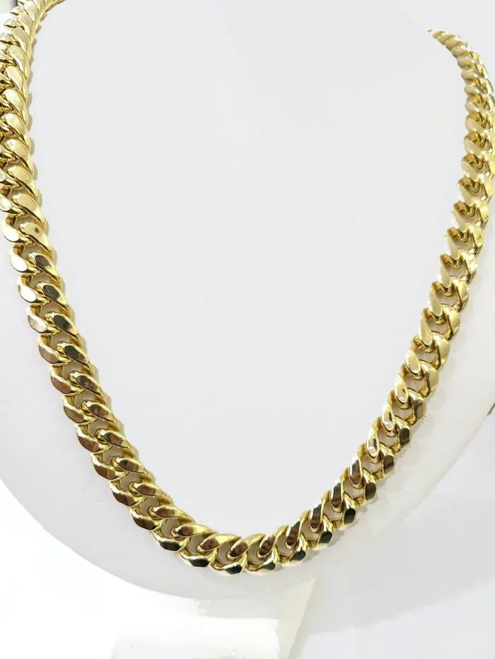 Gold and Diamond Necklaces Real 14k Gold Miami Cuban Link Chain Necklace 11mm 26 inches Box lock 14kt