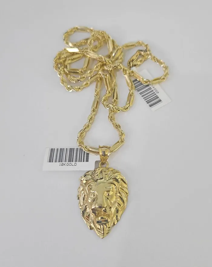 Gold and Diamond Real 10k Milano Rope Chain Roaring Lion Charm Necklace SET 3mm 18 20 22 24 Necklaces Gold and Diamond Real 10k Milano Rope Chain Roaring Lion Charm Necklace SET 3mm 18 20 22 24 Necklaces