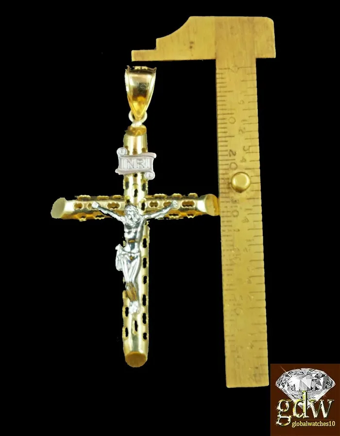 Gold and Diamond Real 10k Yellow Gold Jesus Cross Pendant 24 4mm Cuban Chain Necklaces