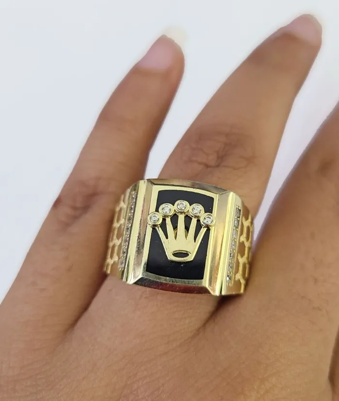 Gold and Diamond Rings Real 10k Ring Crown Fancy Black Design Yellow Gold Men Casual 10kt
