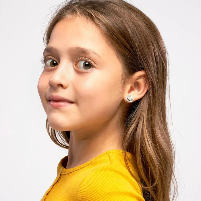 Happy Kids WOW Single Stud Champagne CZ White Mother of Pearl 14K Gold Plated 925 Silver Spirito Rosa Earrings