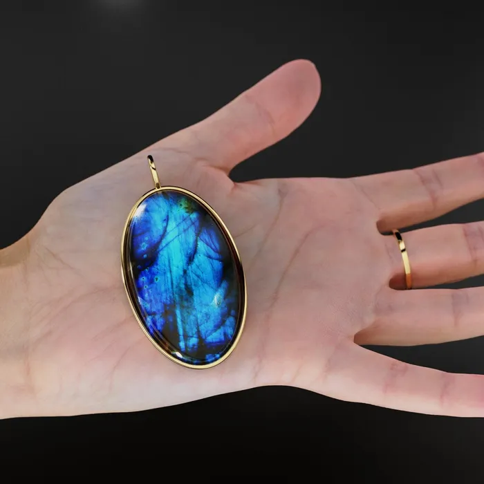 Jalvi Co Necklaces 14k Yellow Gold Eye of the Peacock Labradorite Colette Pendant Natural Blue Gemstone Handmade Gold Charm 14k Yellow Gold Jewelry Finding