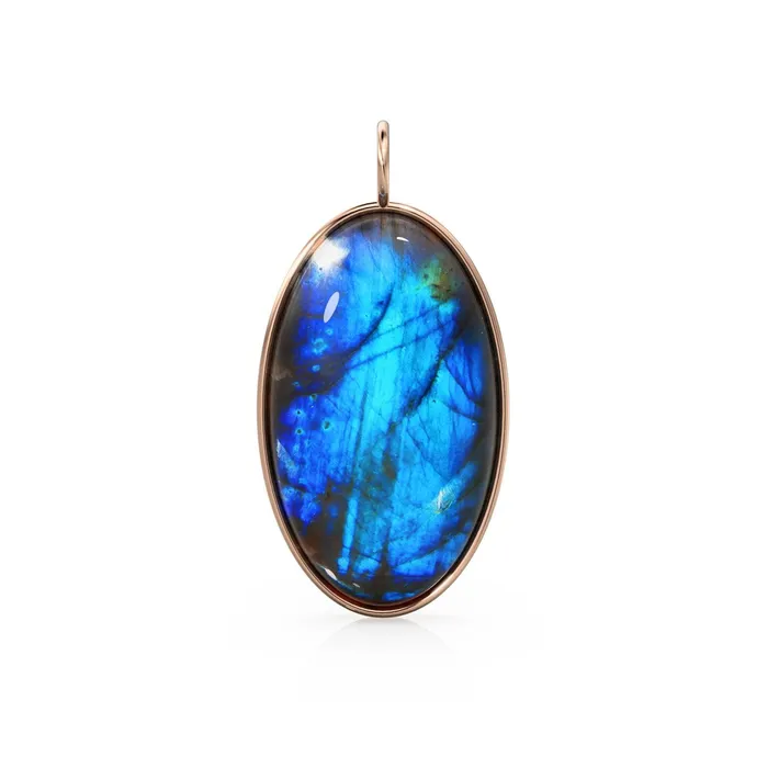 Jalvi Co Necklaces 14k Yellow Gold Eye of the Peacock Labradorite Colette Pendant Natural Blue Gemstone Handmade Gold Charm 14k Yellow Gold Jewelry Finding
