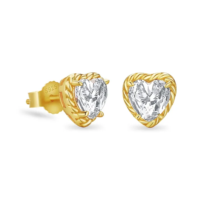 KRKC Earrings Womens Twisted Heartshaped Diamond Stud Earrings