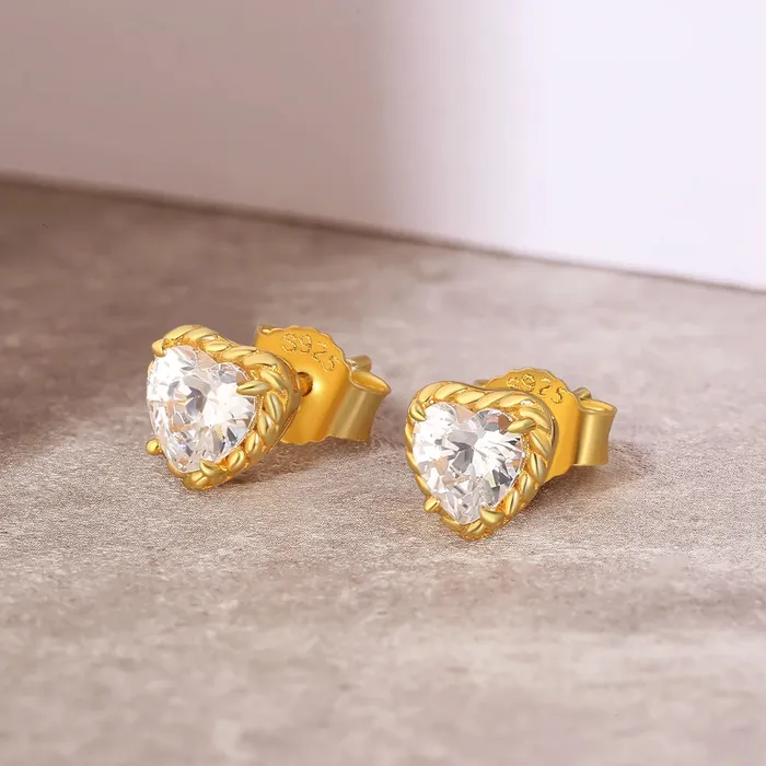 KRKC Earrings Womens Twisted Heartshaped Diamond Stud Earrings
