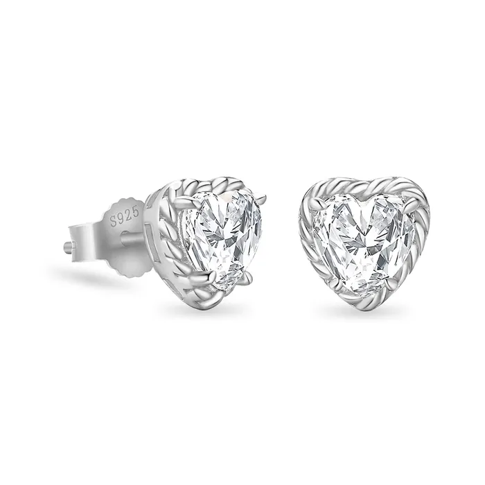 KRKC Earrings Womens Twisted Heartshaped Diamond Stud Earrings
