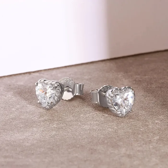 KRKC Earrings Womens Twisted Heartshaped Diamond Stud Earrings