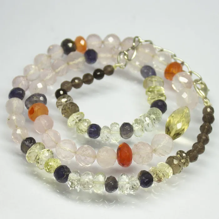 Necklaces Beads Supplies USA 21 inches 515mm Natural Quart Iolite Carnelian Faceted Oval Mixed Cut Beaded Necklace Quartz Necklace