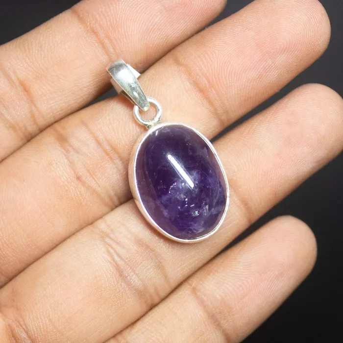 Necklaces Beads Supplies USA 640gm Purple Amethyst Plain Oval Cabochon Shape 925 Sterling Silver Bezel Pendant Necklaces Beads Supplies USA 640gm Purple Amethyst Plain Oval Cabochon Shape 925 Sterling Silver Bezel Pendant