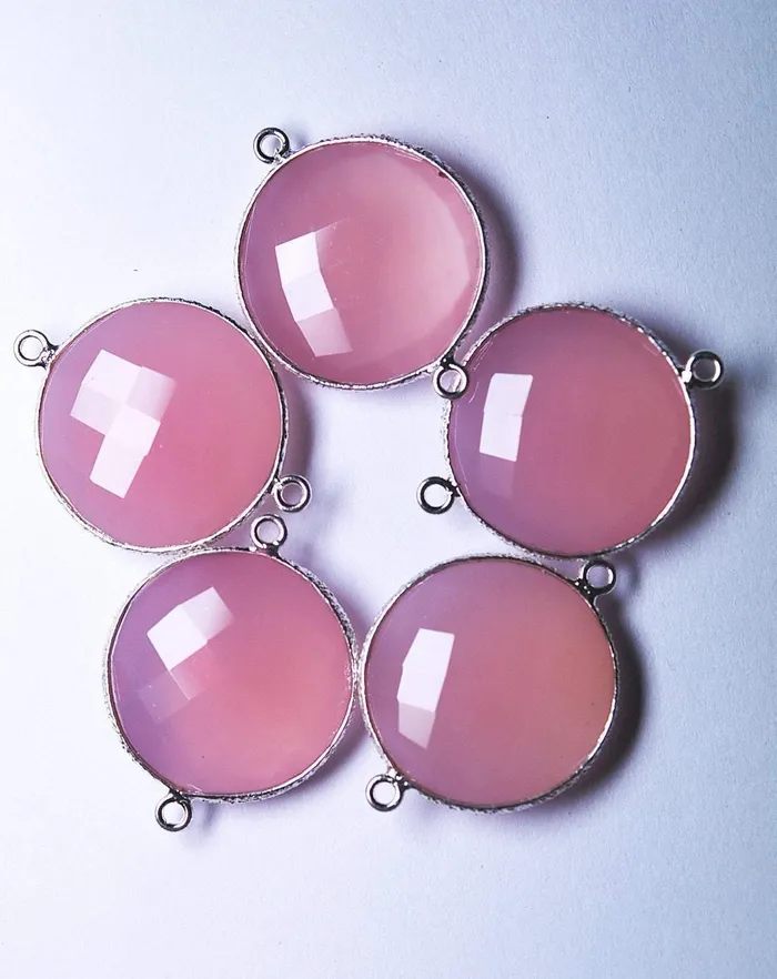 Necklaces Beads Supplies USA 925 Sterling Silver Rose Chalcedony Faceted Coins Shape Pendant 5 Piece Of 23mm Necklaces Beads Supplies USA 925 Sterling Silver Rose Chalcedony Faceted Coins Shape Pendant 5 Piece Of 23mm