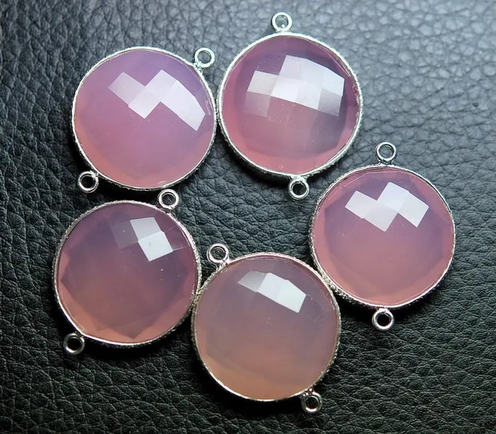 Necklaces Beads Supplies USA 925 Sterling Silver Rose Chalcedony Faceted Coins Shape Pendant 5 Piece Of 23mm