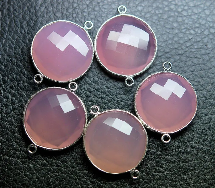 Necklaces Beads Supplies USA 925 Sterling Silver Rose Chalcedony Faceted Coins Shape Pendant 5 Piece Of 23mm