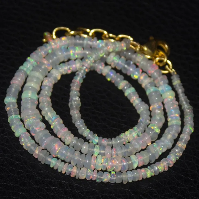 Necklaces Beads Supplies USA Natural Ethiopian Welo Opal Gold Plated Smooth Rondelle Necklace 2mm 5mm 19