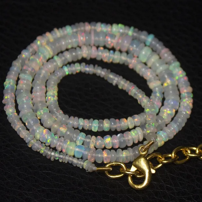 Necklaces Beads Supplies USA Natural Ethiopian Welo Opal Gold Plated Smooth Rondelle Necklace 2mm 5mm 19