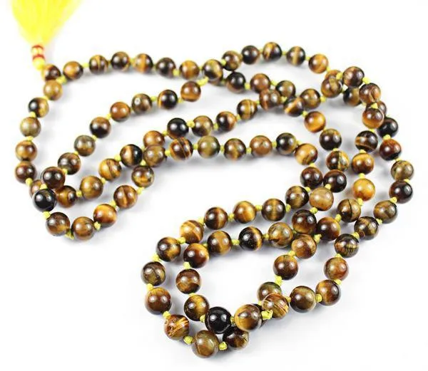 Necklaces Beads Supplies USA Natural Tigers Eye Smooth Round Prayer Mala Beads Necklace 8mm 108 beads