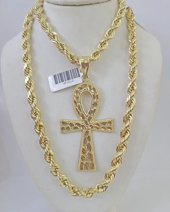 Necklaces Globalwatches10 Real 10k Rope Chain Jesus Cross Charm Set 7mm 2028 Inch Necklace Yellow Gold Necklaces Globalwatches10 Real 10k Rope Chain Jesus Cross Charm Set 7mm 2028 Inch Necklace Yellow Gold