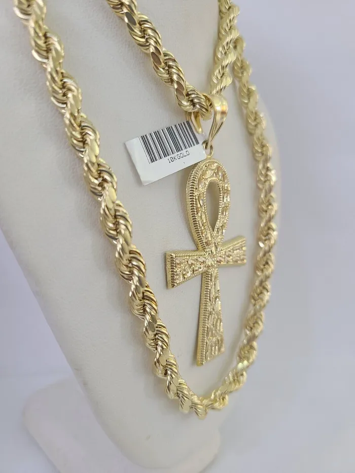 Necklaces Globalwatches10 Real 10k Rope Chain Jesus Cross Charm Set 7mm 2028 Inch Necklace Yellow Gold