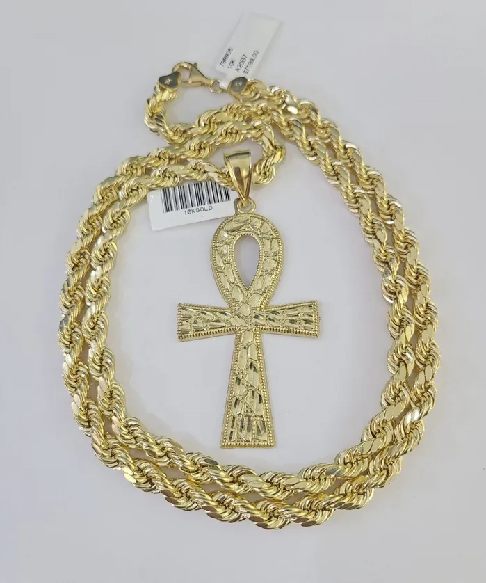 Necklaces Globalwatches10 Real 10k Rope Chain Jesus Cross Charm Set 7mm 2028 Inch Necklace Yellow Gold