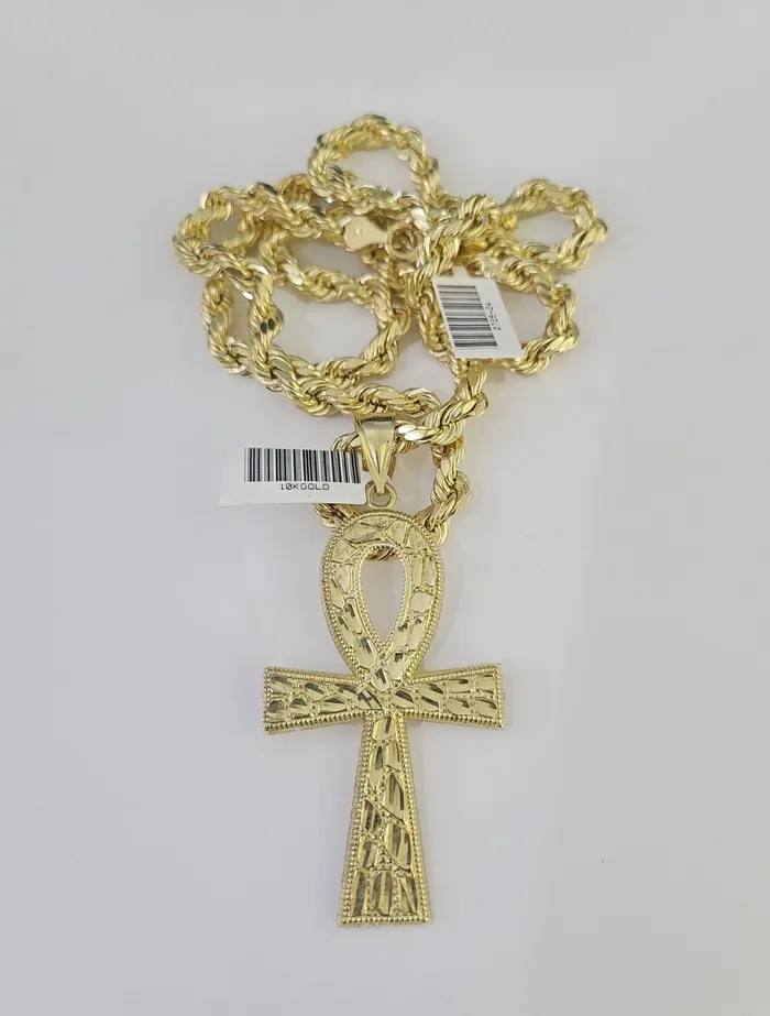 Necklaces Globalwatches10 Real 10k Rope Chain Jesus Cross Charm Set 7mm 2028 Inch Necklace Yellow Gold