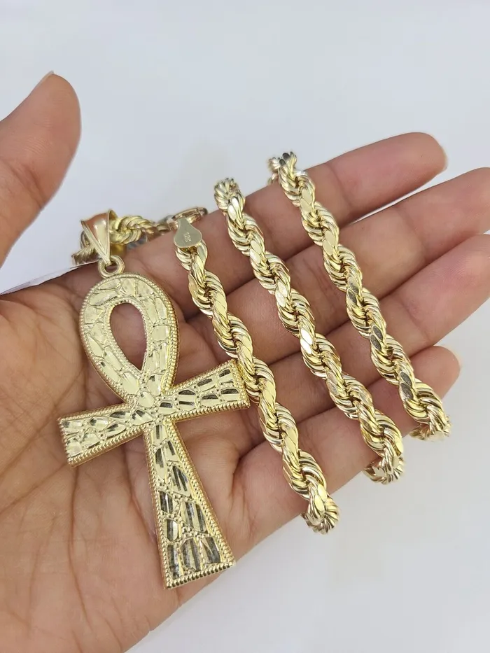 Necklaces Globalwatches10 Real 10k Rope Chain Jesus Cross Charm Set 7mm 2028 Inch Necklace Yellow Gold