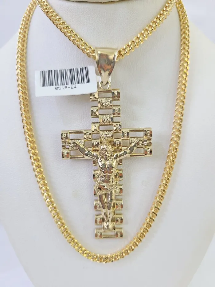 Necklaces Gold and Diamond 10K Franco Chain Jesus Crucifix Cross Pendant Charm Necklace 2026 3mm Gold Necklaces Gold and Diamond 10K Franco Chain Jesus Crucifix Cross Pendant Charm Necklace 2026 3mm Gold