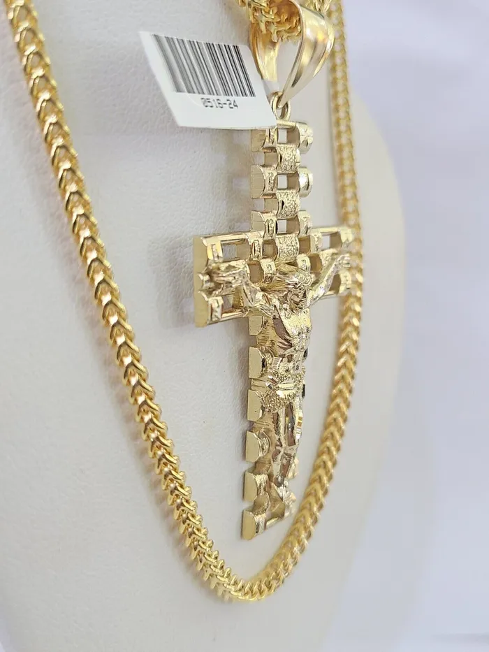 Necklaces Gold and Diamond 10K Franco Chain Jesus Crucifix Cross Pendant Charm Necklace 2026 3mm Gold