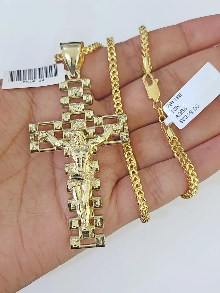Necklaces Gold and Diamond 10K Franco Chain Jesus Crucifix Cross Pendant Charm Necklace 2026 3mm Gold