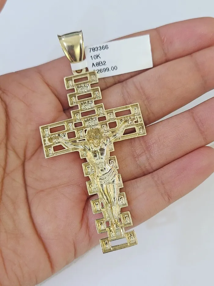 Necklaces Gold and Diamond 10K Franco Chain Jesus Crucifix Cross Pendant Charm Necklace 2026 3mm Gold