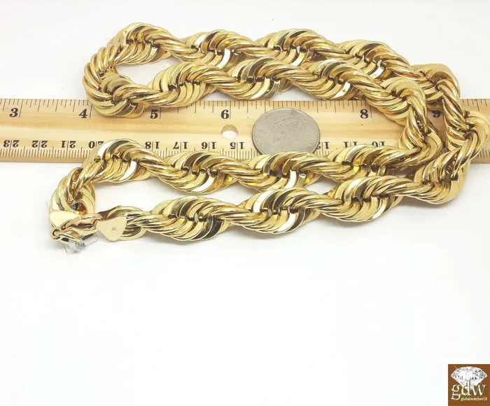 Necklaces Gold and Diamond 10k Real Gold Rope Chain Necklace 22 Inch 15mm Men thick Brand NEW