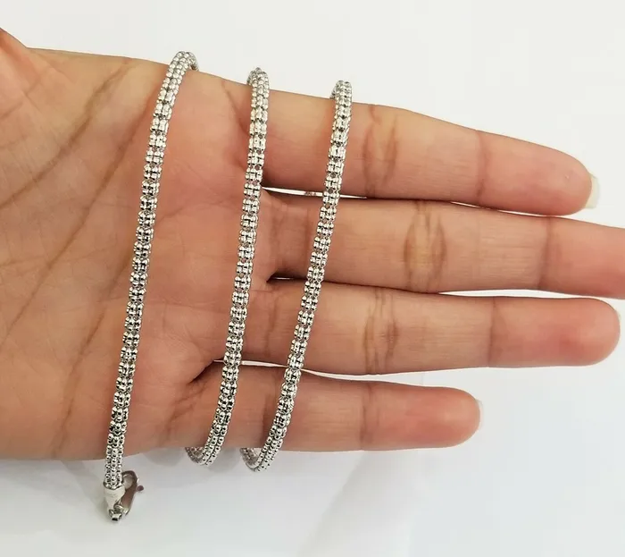 Necklaces Gold and Diamond 10k white Gold Tennis Chain 24 4mm Diamond Cut necklace Lobster Clasp Women