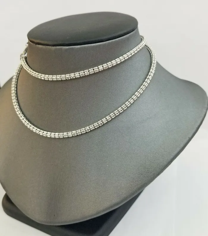 Necklaces Gold and Diamond 10k white Gold Tennis Chain 24 4mm Diamond Cut necklace Lobster Clasp Women
