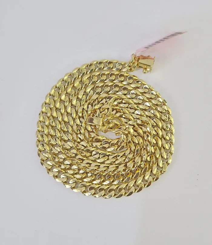 Necklaces Gold and Diamond Real 14K Gold Necklace Miami Cuban Link Chain 24 inch 6mm Box Clasp Mens Hollow
