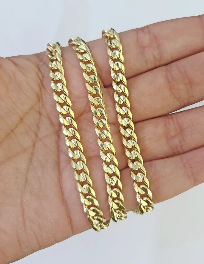 Necklaces Gold and Diamond Real 14K Gold Necklace Miami Cuban Link Chain 24 inch 6mm Box Clasp Mens Hollow