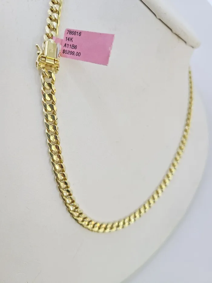 Necklaces Gold and Diamond Real 14K Gold Necklace Miami Cuban Link Chain 24 inch 6mm Box Clasp Mens Hollow