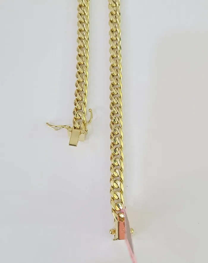 Necklaces Gold and Diamond Real 14K Gold Necklace Miami Cuban Link Chain 24 inch 6mm Box Clasp Mens Hollow