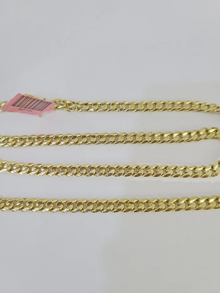 Necklaces Gold and Diamond Real 14K Gold Necklace Miami Cuban Link Chain 24 inch 6mm Box Clasp Mens Hollow