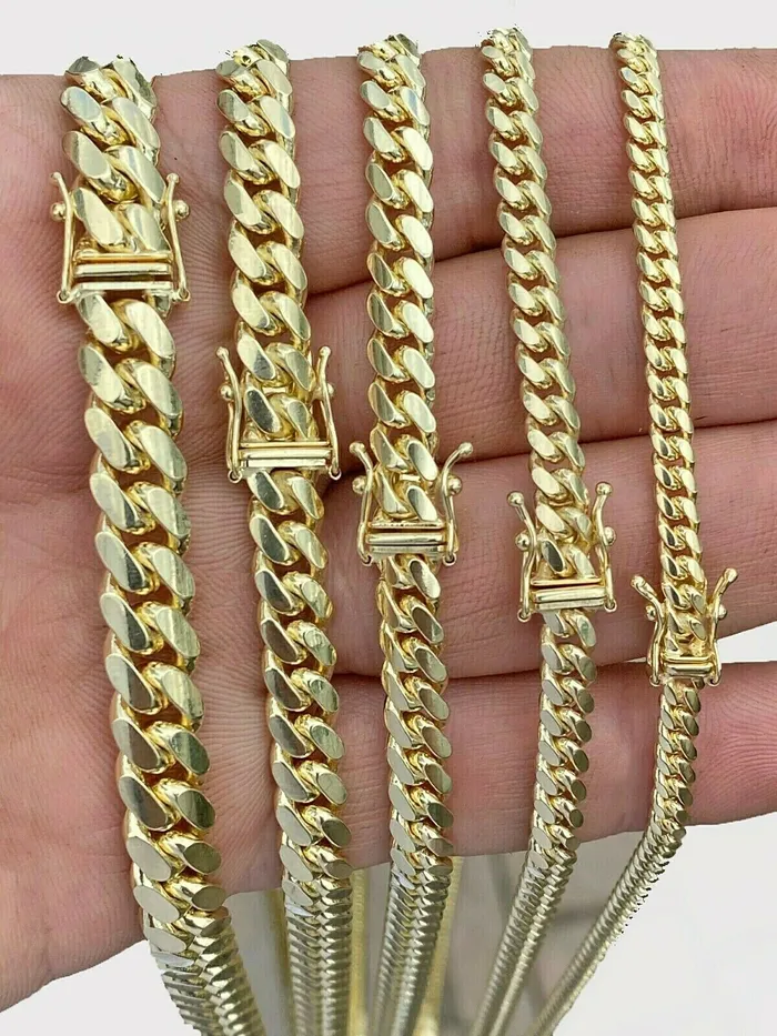 Necklaces Gold and Diamond SOLID 10k Gold Miami Cuban link Chain Necklace 20 28 Mens REAL 10KT 4mm8mm