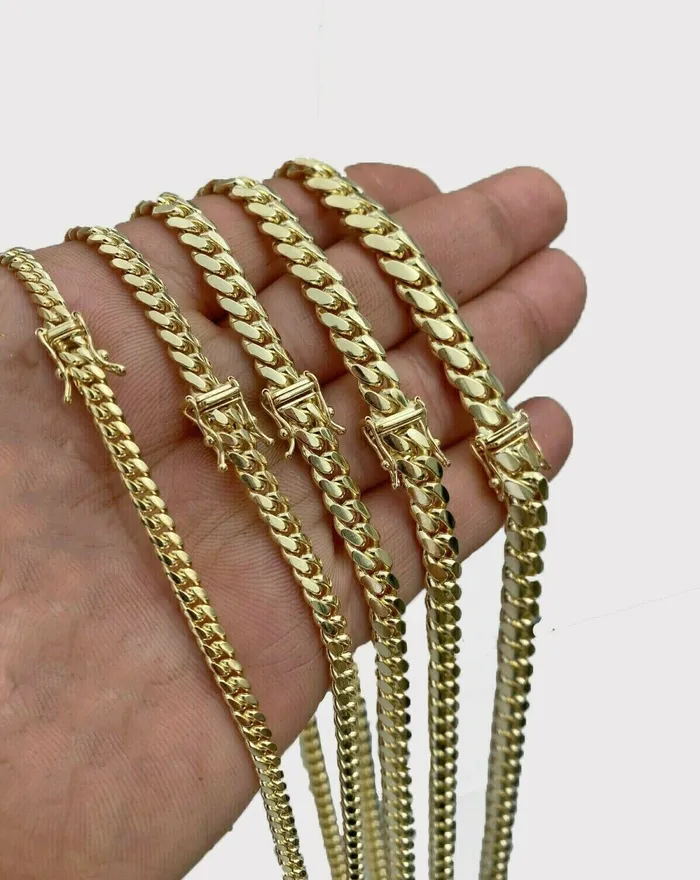 Necklaces Gold and Diamond SOLID 10k Gold Miami Cuban link Chain Necklace 20 28 Mens REAL 10KT 4mm8mm