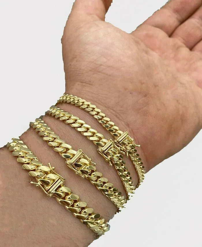Necklaces Gold and Diamond SOLID 10k Gold Miami Cuban link Chain Necklace 20 28 Mens REAL 10KT 4mm8mm