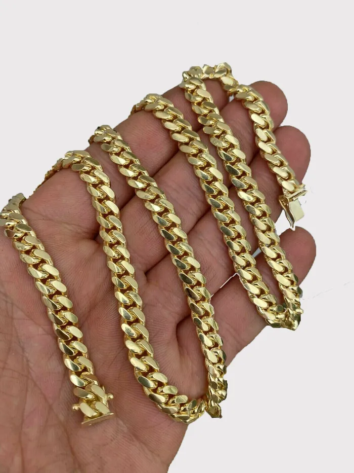 Necklaces Gold and Diamond SOLID 10k Gold Miami Cuban link Chain Necklace 20 28 Mens REAL 10KT 4mm8mm