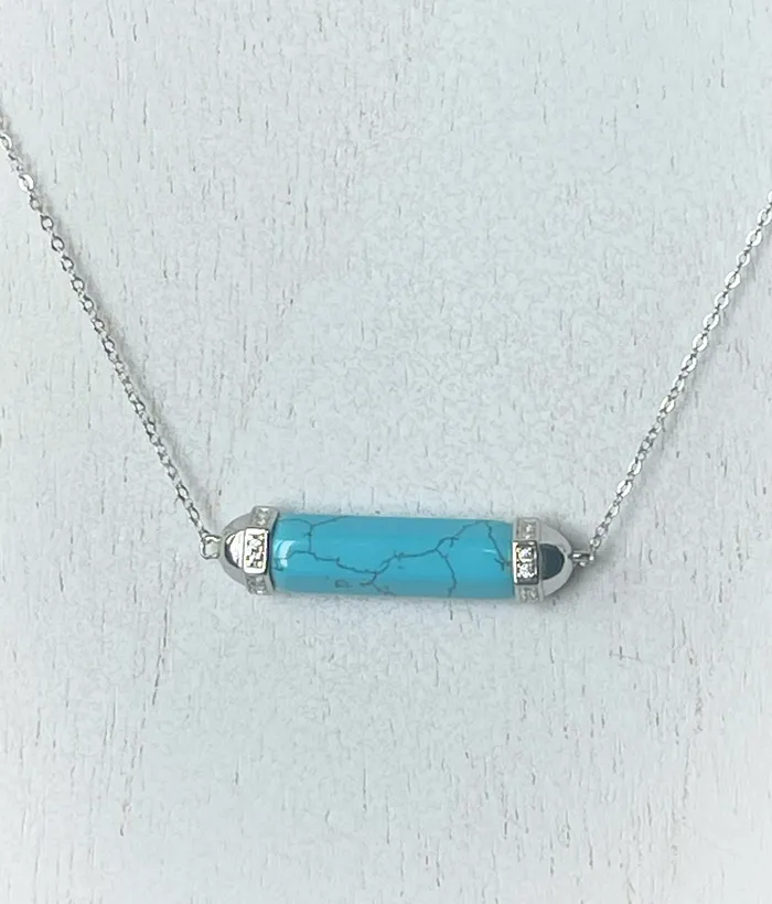 Necklaces Sophiareneboutiquecom STERLING SILVER RHODIUM BLUE HOWLITE BAR NECKLACE