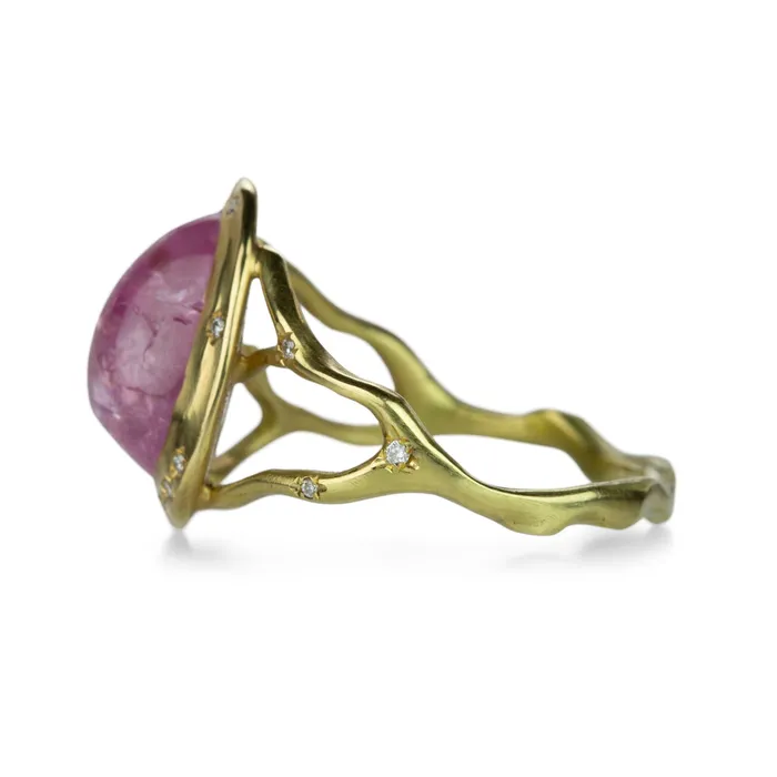 Pink Sapphire Branch Ring with Diamonds Annette Ferdinandsen Rings Pink Sapphire Branch Ring with Diamonds Annette Ferdinandsen Rings