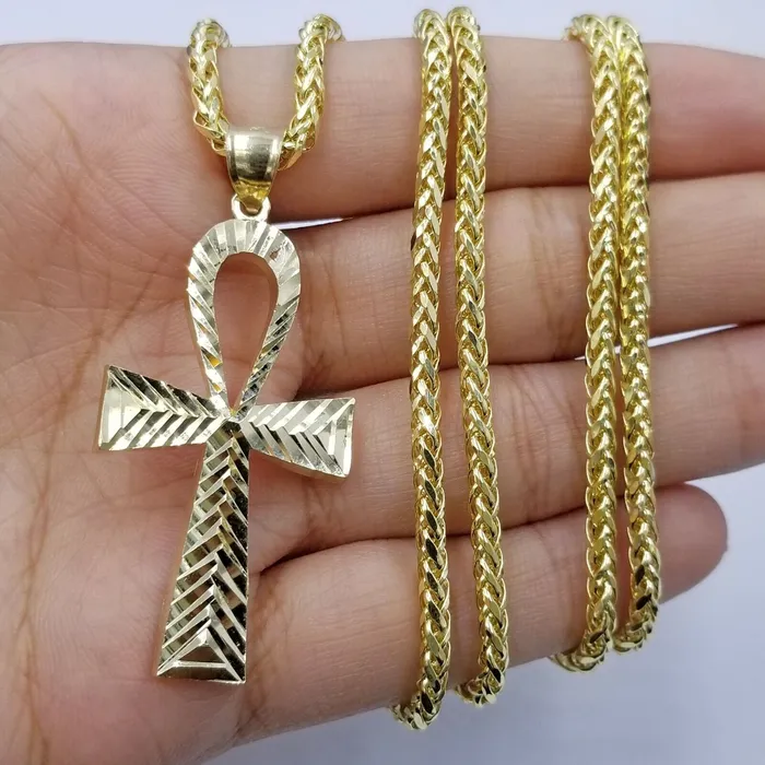 Real 10k Ankh Cross Yellow Gold Charm Chain Pendant Palm 20 22 24 26 28 30 Gold and Diamond Necklaces Real 10k Ankh Cross Yellow Gold Charm Chain Pendant Palm 20 22 24 26 28 30 Gold and Diamond Necklaces