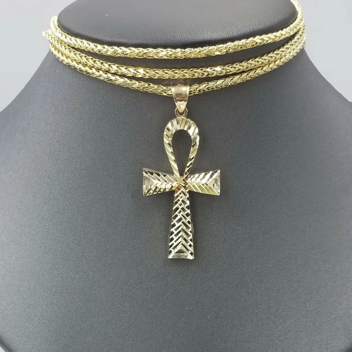 Real 10k Ankh Cross Yellow Gold Charm Chain Pendant Palm 20 22 24 26 28 30 Gold and Diamond Necklaces