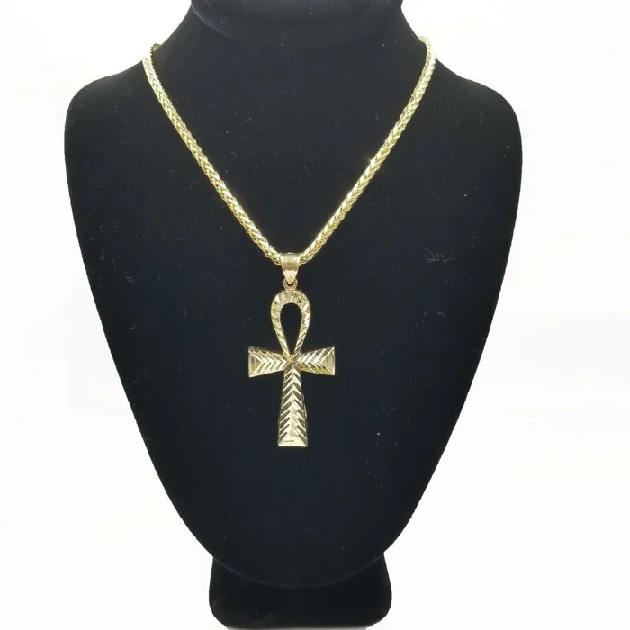 Real 10k Ankh Cross Yellow Gold Charm Chain Pendant Palm 20 22 24 26 28 30 Gold and Diamond Necklaces
