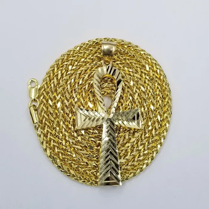 Real 10k Ankh Cross Yellow Gold Charm Chain Pendant Palm 20 22 24 26 28 30 Gold and Diamond Necklaces