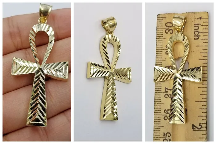 Real 10k Ankh Cross Yellow Gold Charm Chain Pendant Palm 20 22 24 26 28 30 Gold and Diamond Necklaces