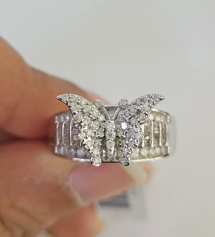 Real 10k Butterfly Diamond Ladies Ring Women Casual 10Kt White Gold Globalwatches10 Rings