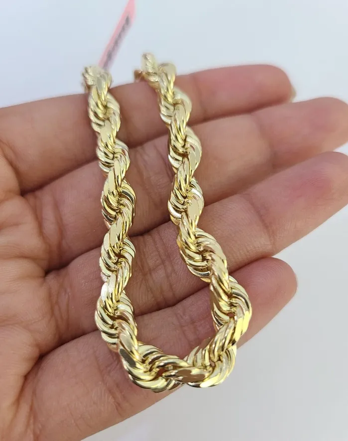 Real 14k Solid Rope Bracelet 7mm 7 Inch Men Women Diamond Cut Yellow Gold Gold and Diamond Bracelets